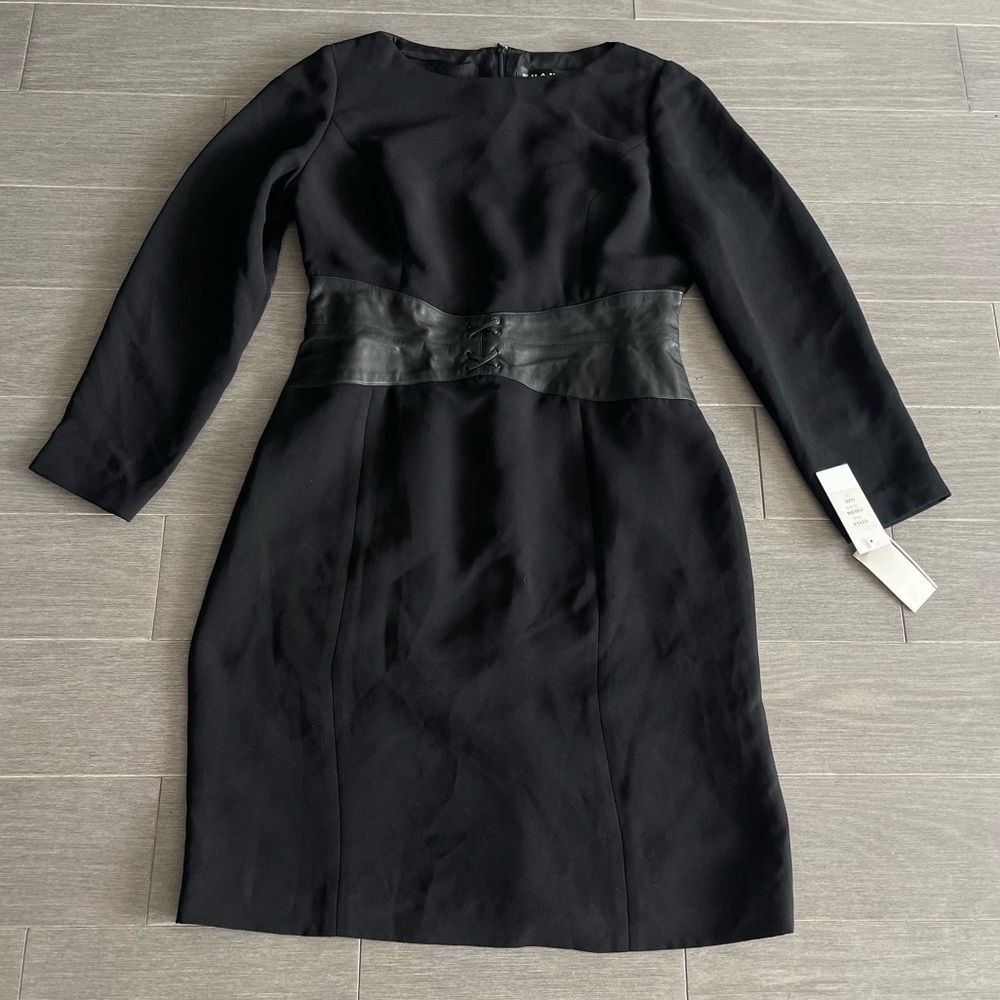 Vintage SHANI Black Leather Corset Waist Pencil Sheath Dress Work Cocktail 12 - Picture 12 of 16